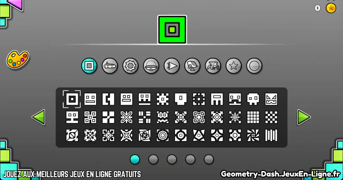 Éditeur de niveaux de Geometry Dash avec icônes et outils de création