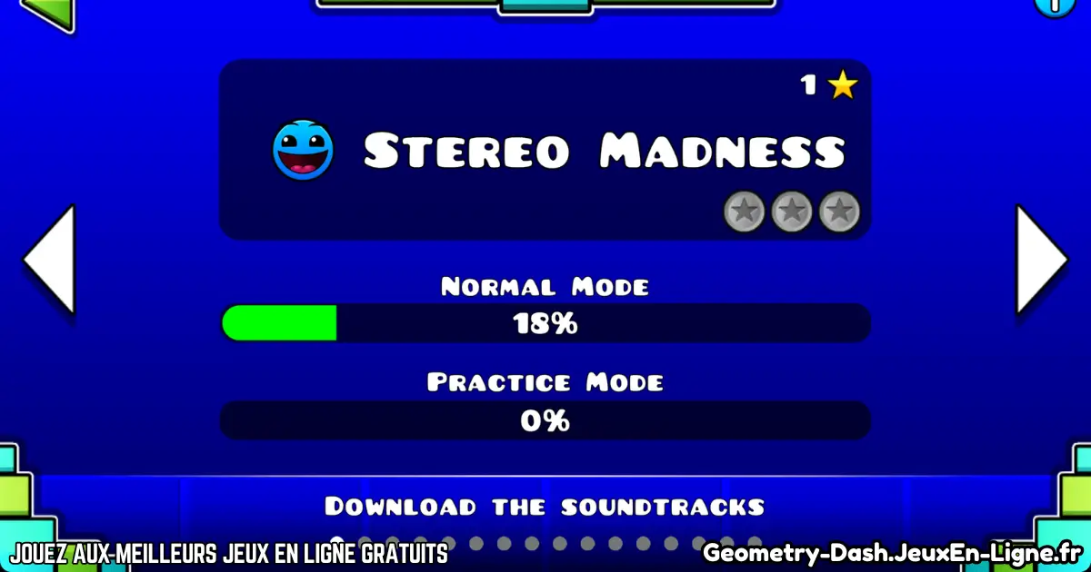 Niveau Stereo Madness dans Geometry Dash avec barre de progression